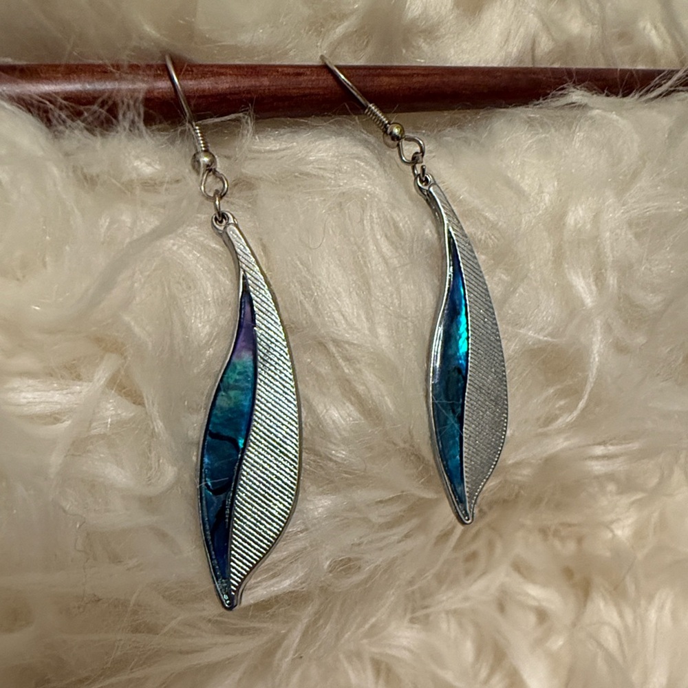 Vintage Abalone Dangle Leaf Earrings